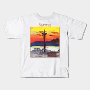 Stunning, intense red Seattle Sunset during wildfires in Canada Kids T-Shirt